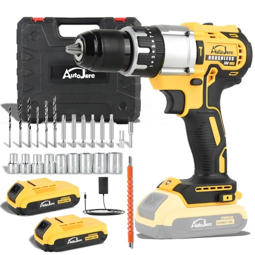 AUTOJARE 1/2' Cordless Drill Driver 2 Speed Modes 25+3 Clutch 798 in-lbs Power Drill with 24 pcs Accessories 2 x 1.5Ah Li-ion Battery Fast Charger and Carry Case for Home Improvement, DIY Project