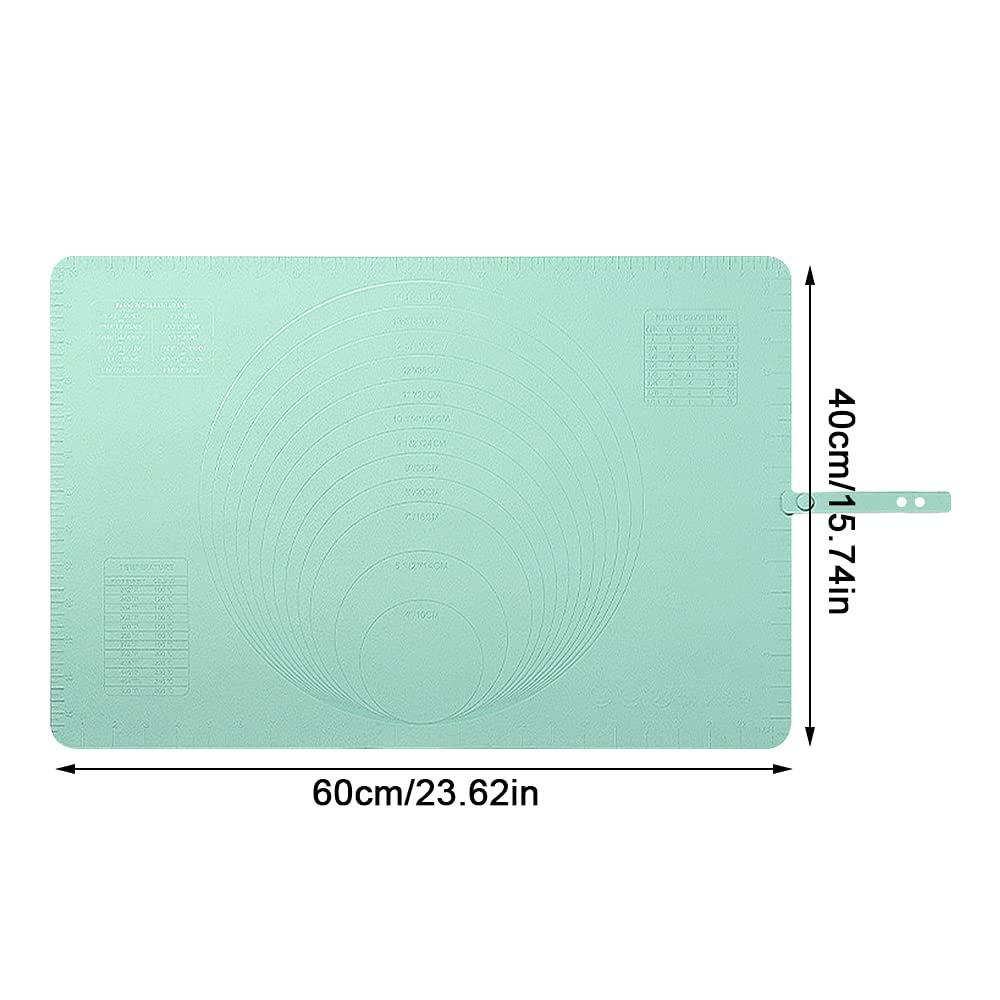 60 x 40 cm de silicona para hornear Mat antiadherente para hornear Pastelería Mat con báscula de masa, fácil de limpiar (verde)