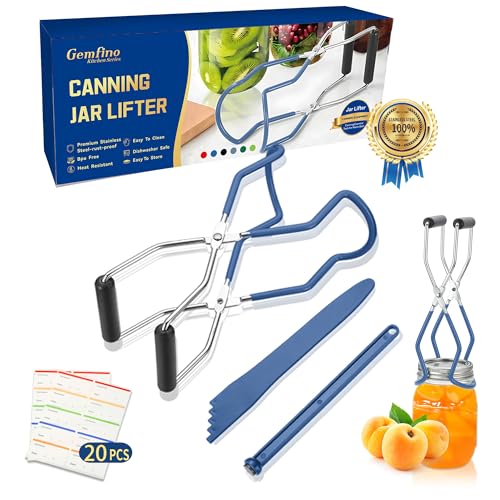 Image of Canning Jar Lifter Tongs with Jar Lid Lifter Magnetic Lid Lifter,Canning Bubble Popper Bubble Remover and Canning Labels for Canning Supplies Starter Kit,4Pcs Canning Tools-Blue