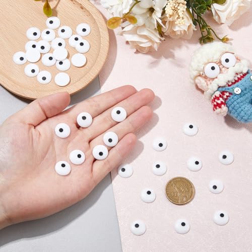 SUPERFINDINGS 200Pcs 14mm Eyes Cabochons Eyes Tiles Flat Round Eyes Black White Safety Eyes Flatback Amigurumi Eyes for Puppet Teddy Bear Crochet - Image 3