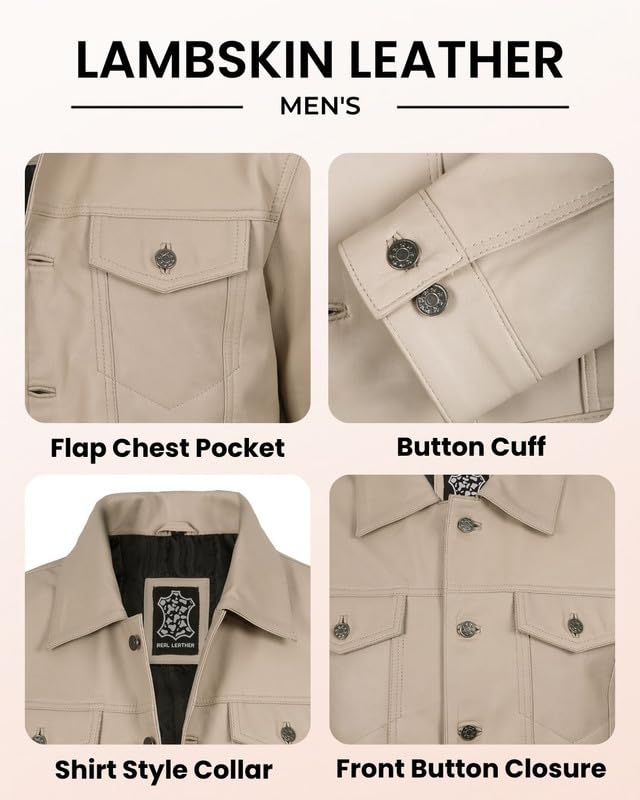 Image of Blingsoul Men's Leather Jacket - Real Full-Grain Lambskin Trucker Jacket for Men