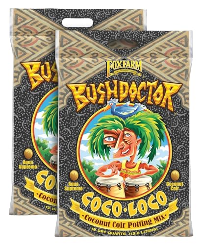 FoxFarm BushDoctor Coco Loco Soil Potting Mix, Triple-Washed for Reduced Salt, Retains Water, Includes Bat Guano & Earthworm Castings - Ideal for All Gardens 12 Quart (2 Pack)