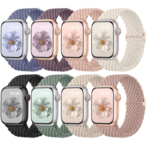 Paquete de 8 correas trenzadas Oielai compatibles con Apple Watch para mujeres y hombres, ajustables para iWatch Series 10, 9