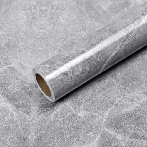 Glossy Grey Marble Contact Paper for Countertops Peel and Stick Wallpaper