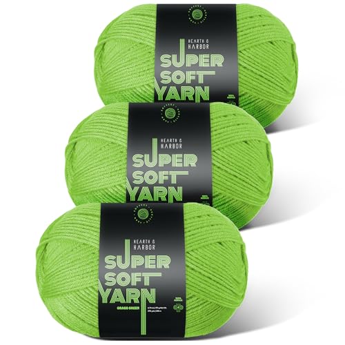 Image of Acrylic Yarn for Crocheting & Knitting - Soft Crochet Yarn for Crocheting, 3 Pack of 370 Yards, Perfect for Crafts & Amigurumi, Medium Worsted Weight 4, Grass Green