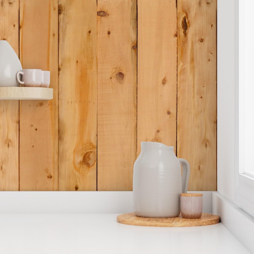 Peel & Stick Wallpaper Swatch - Pine Wood Planks Modern Rustic Custom Removable Wallpaper by Spoonflower