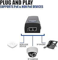 Vista 4 de Inyector PoE++ de 60W, Adaptador Gigabit BV-Tech de Alimentación a través de Ethernet Cumple con 802.3af/at/bt Enchufe y Reproducción, Hasta 325