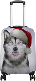 A capa de mala de bagagem serve para malas de 45,7 a 81,2 cm Malamute do Alasca no Chapéu do Papai Noel Elástica Anti-arranhões Protetor de mala de viagem P-GG, Multicor, S(Fits 18-20in suitcases)