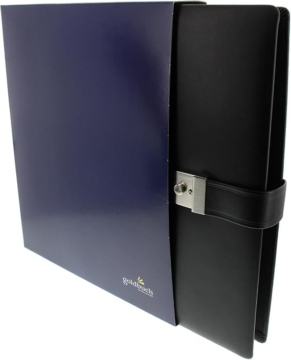 goldbuch 54958 Document Folder for DIN A4 Documents, Ring Binder with 5 Pockets, Expandable Organiser with Lock, Genuine Leather Organiser Folder, Approx. 29 x 36 cm, Black
