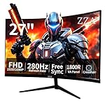 ZZA 27 Inch 280Hz Gaming Monitor,FHD Curved Monitor,240Hz Curved Monitor,1ms Computer Monitor,Eye-Care Display with HDMI,DP,FreeSync,Wall Mountable for Office and Home