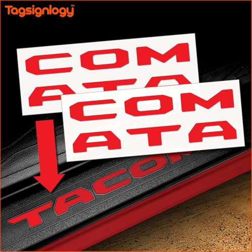 Image of Prime Series UV Weatherproof Vinyl Decals: Pair of Left and Right Front Door Sill Protector Letter Inserts fits Tacoma 2016-2023 (Gloss Red)