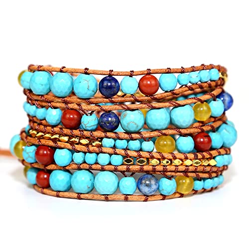 ZOSOJONA Wrap Bracelet For Women/Men | Adjustable Multilayer Genuine Leather Handmade Boho Nature Stone Beaded Bracelets4