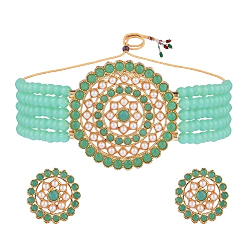 Efulgenz Indian Jewelry Set Crystal Faux Pearl Multi Layered Strand Beaded Choker Necklace Earrings Bollywood Jewelry Set