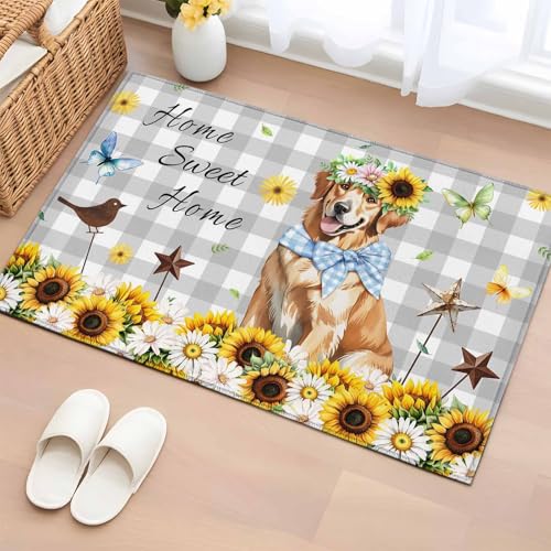 2x3 Ft Entryway Area Rug, Sunflowers Dog Kitchen Rug Runner
