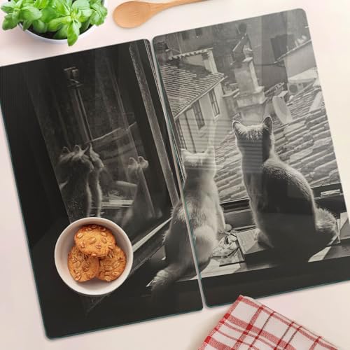 Tapis de découpe verre trempé 2x30x52cm Tulup avec motif chat pour cuisine moderne