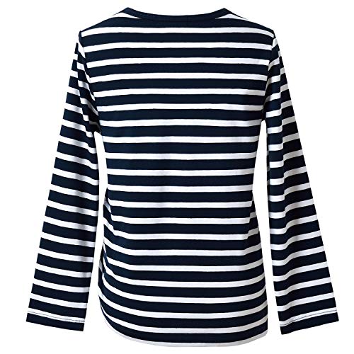Blusa feminina casual de manga comprida com cordão lateral da Mirawise 4 – 13 anos, Striped Navy, 8-