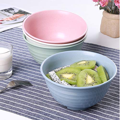 Duoluv Unbreakable Cereal Bowls - Wheat Straw Fiber Lightweight Bowl Sets 4 - Dishwasher & Microwave Safe - For,Rice,Soup Bowls (30 Oz) #TOP4