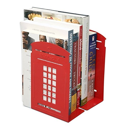 Heavy Duty Bookends Vintage Telephone Booth Kiosk Style Art Bookend Metal Magazines CD Holder Nonskid Sturdy File Books Rack Sorter Desktop Organizer Decor for Home Office School Library Gift, 1 Pair