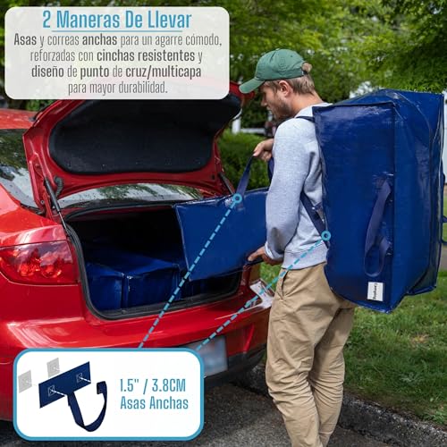Miniatura 3 de Veno Pack De 4 Bolsas De Mudanza, Almacenamiento Extra Grande Con Correas De Mochila, Cremalleras Y Asas Resistentes, Bolsas De Lavandería Para Guardar Ropa Y Embala Azul,Pack De 4
