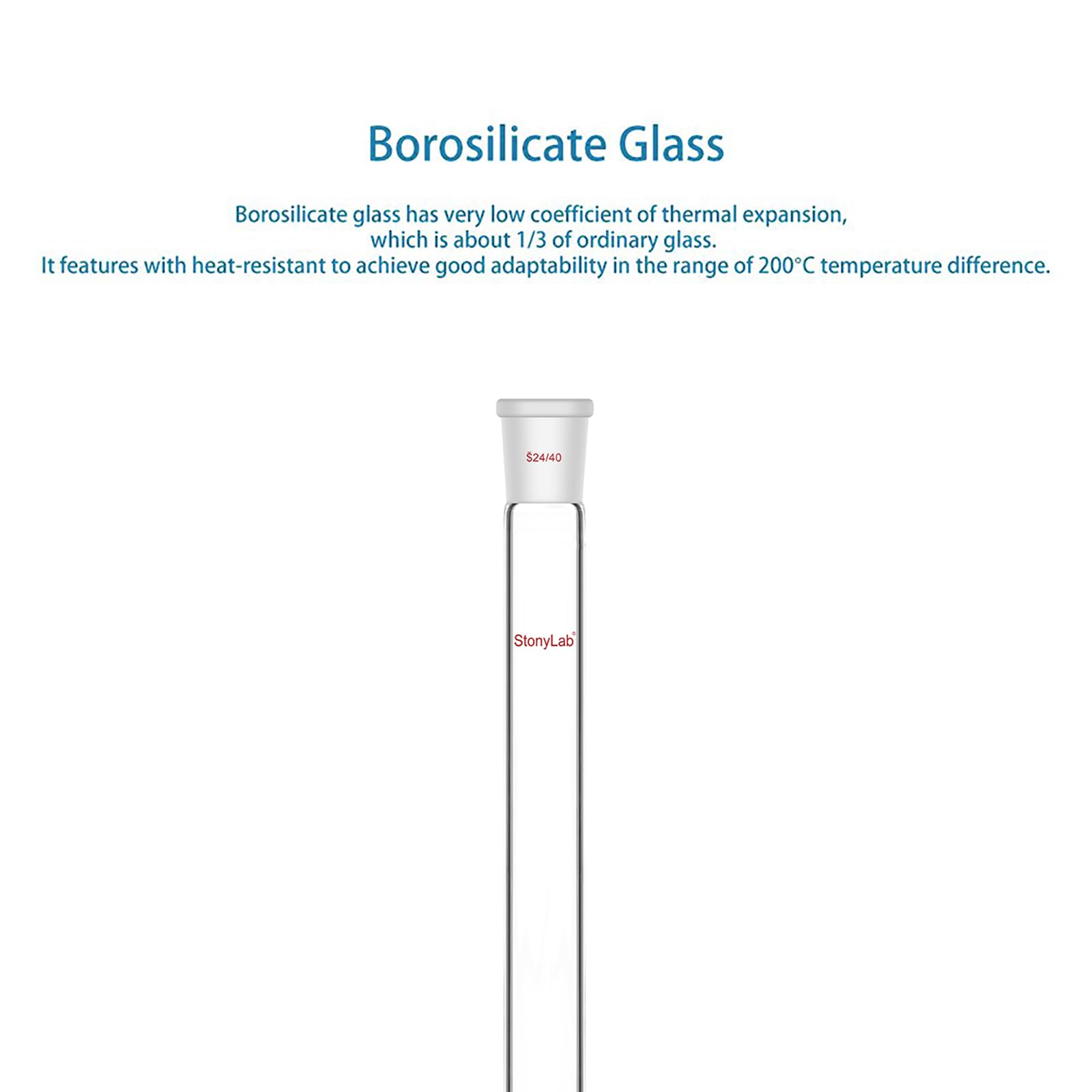 stonylab Colonna di Cromatografia, Diametro Interno di 25,4 mm, Lunghezza Effettiva di 254 mm, Tappo di Sabbia G2, Giunto Conico Standard 24/40, Vetro Borosilicato, per Applicazioni di Laboratorio