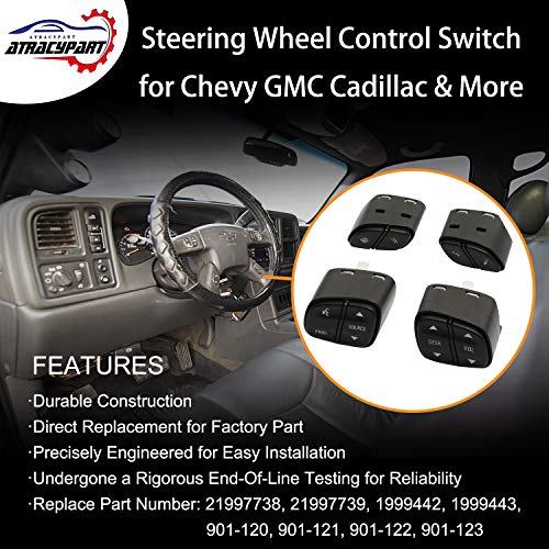 Steering Wheel Control Switch Button | For 2003-2009 Chevy Silverado Suburban Tahoe Avalanche Gmc Sierra Yukon Cadillac Escalade & More | Replaces# 21997738, 21997739, 1999442, 1999443 #TOP1