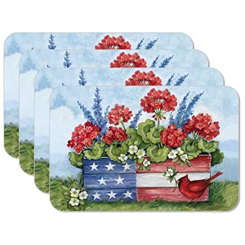 CounterArt Geranium Box 4 Pack Reversible Easy Care Flexible Plastic Placemats Made in The USA BPA Free Easily Wipes Clean Multicolor Cover