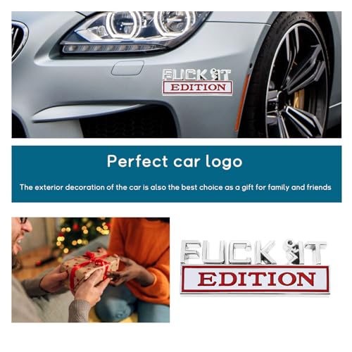 Image of Dickno 2 PCS Fuck It Edition Emblem for Car, Auto Fender Bumper Decoration Stickers, Vehicle 3D Side Fender Rear Trunk Decal Badge, Universal Exterior Accessories for Car (Silver & Red)