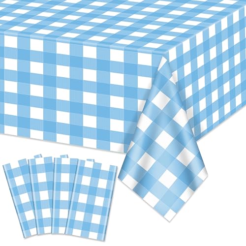 Lot de 4 nappes vichy bleu clair, bleu et blanc, 220 x 130 cm, imperméables pour table de...
