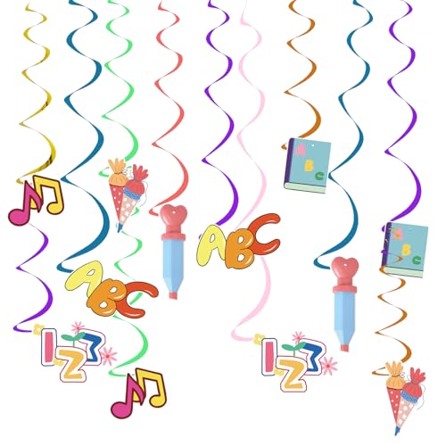 Schulanfang Girlande mit ABC 123 30Stk Bunt Papier Girlande Einschulung Deko Spirale Zuckertüten Schuleinführung Wirbel Spiral Einschulung Schulanfang Schulkind Deko