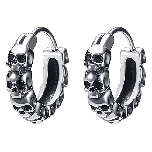 Gothic Skull Hoop Earring Small Stainless Steel Punk Rock Huggie Earrings For Men Vintage Jewelry #TOP6
