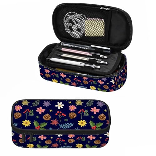 Image of Berries Pencil Bag Pine Branches Flowers Stars Snowflakes Big Capacity Pencil Case Pencil Pouch Pen Bag School Students Boy Girl