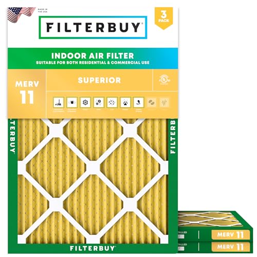 Filterbuy 14x18x1 Air Filter MERV 11 Allergen Defense (3-Pack), Pleated HVAC AC Furnace Air Filters Replacement (Actual Size: 13.50 x 17.50 x 0.75 Inches)