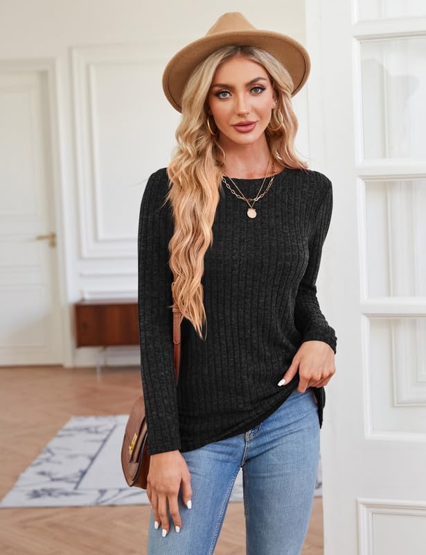 Jerséis para Mujer Sudaderas Tops de Manga Larga Cuello Redondo Suéter Ligero Camisetas de Manga Larga Informal Suaves Túnicas Pullover para Otoño Invierno