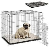 PawHut Cage pour Chien, Cage de Transport pour Chien Pliable, avec 2 Portes, Plateau Amovible, Coussin Doux Lavable, Cadre en Acier, 75 x 48,5 x 53 cm, Noir