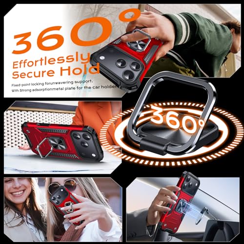 Image of Anqrp Heavy Duty Case for iPhone 17 Pro Case with Enhanced Ring Holder Grip Stand, Military Grade Shockproof Rugged Drop Protective Silicone Hard Slim iPhone 17 Pro Phone Case Cover,Corail Red