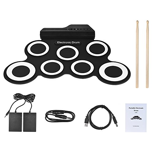 Tomshin Conjunto de bateria eletrônica portátil digital portátil de tamanho compacto 7 almofadas de