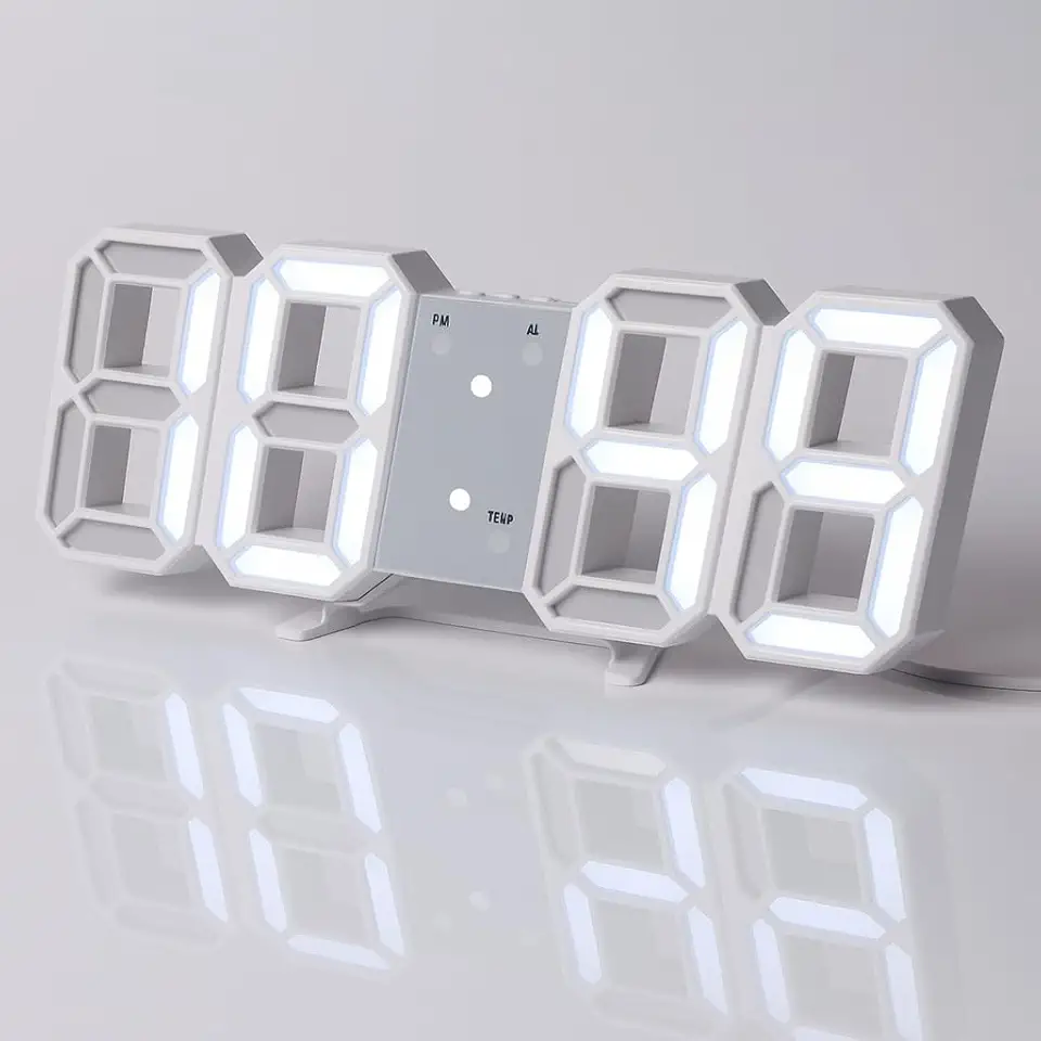 Relógio de Parede e Mesa Digital 3D LED, Despertador Moderno com Termômetro e Data, Brilho Automático, Design Decorativo para Sala Quarto e Escritório (USB)