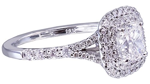 18k White Gold Cushion Cut Diamond Engagement Ring Double Halo