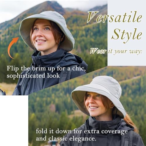 Image of TOP-EX ChicPony Women's Wide Brim Bucket Sun Hat with Ponytail Hole UPF 50 Summer Packable Sunhat for Travel Beach Outdoor