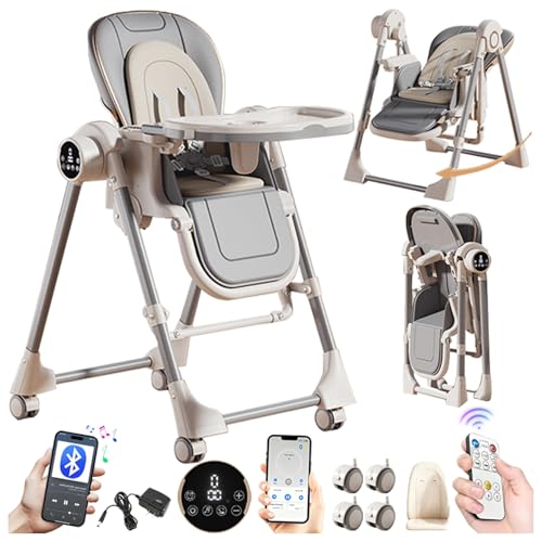 Magic ZC Électrique Bluetooth Intelligent Cuir PU Chaise Haute pour Bébé Pliable Chaise...
