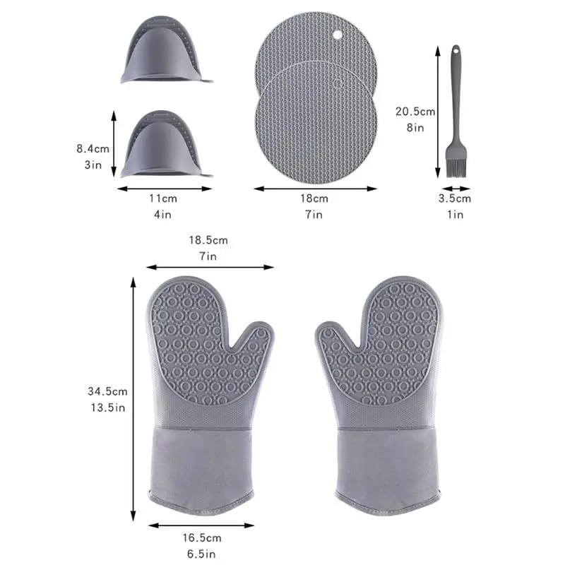 ActivPro 7-teiliges Set mit Ofenhandschuhen aus Silikon, wasserdicht, rutschfest, hitzebeständig, für die Mikrowelle, Heißluftfritteuse, Topflappen, Grillen, Kochen, Backen, Grillen, Küchenutensilien