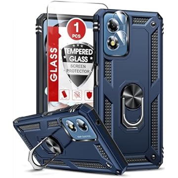 LeYi Capa para Motorola-Moto-G-Play-2024, Moto G Play 2024 com protetor de tela e protetor de lente de câmera, capa protetora resistente com suporte magnético para Moto G Play 4G 2024, azul