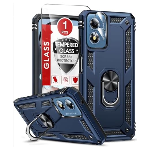 LeYi Capa para Motorola-Moto-G-Play-2024, Moto G Play 2024 com protetor de tela e protetor de lente de câmera, capa protetora resistente com suporte magnético para Moto G Play 4G 2024, azul