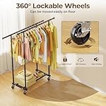 Double Rods Clothes Rack, Rolling Clothing Rack for Hanging Clothes Portable Wardrobe Rack, Metal Garment Rack Sturdy Coat Rack for Bedroom Laundry Living Room, Black - Image 4