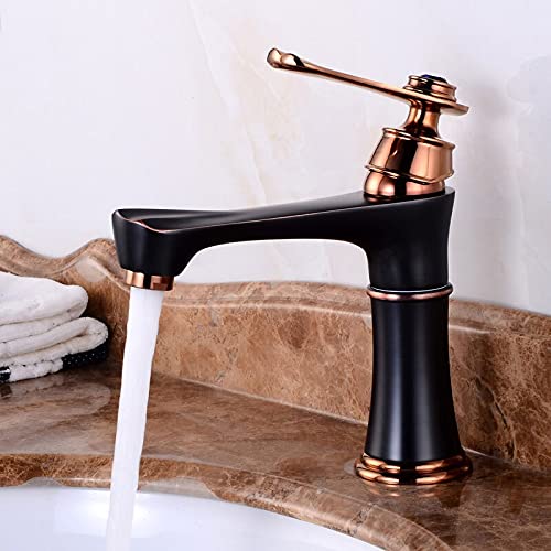 Robinet de lavabo de salle de bain chic en laiton mitigeur noir et or rose luxe