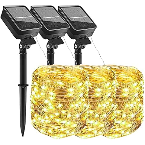 [3 Pack] 300 LED 30M/99FT Solar Fairy Lights Outdoor,Solar Garden Lights Outdoor with 8 Modes,Waterproof String Lights,Copper Wire Fairy Lights for Patio,Yard,Wedding,Party,Decoration,Trees,Christmas Cover