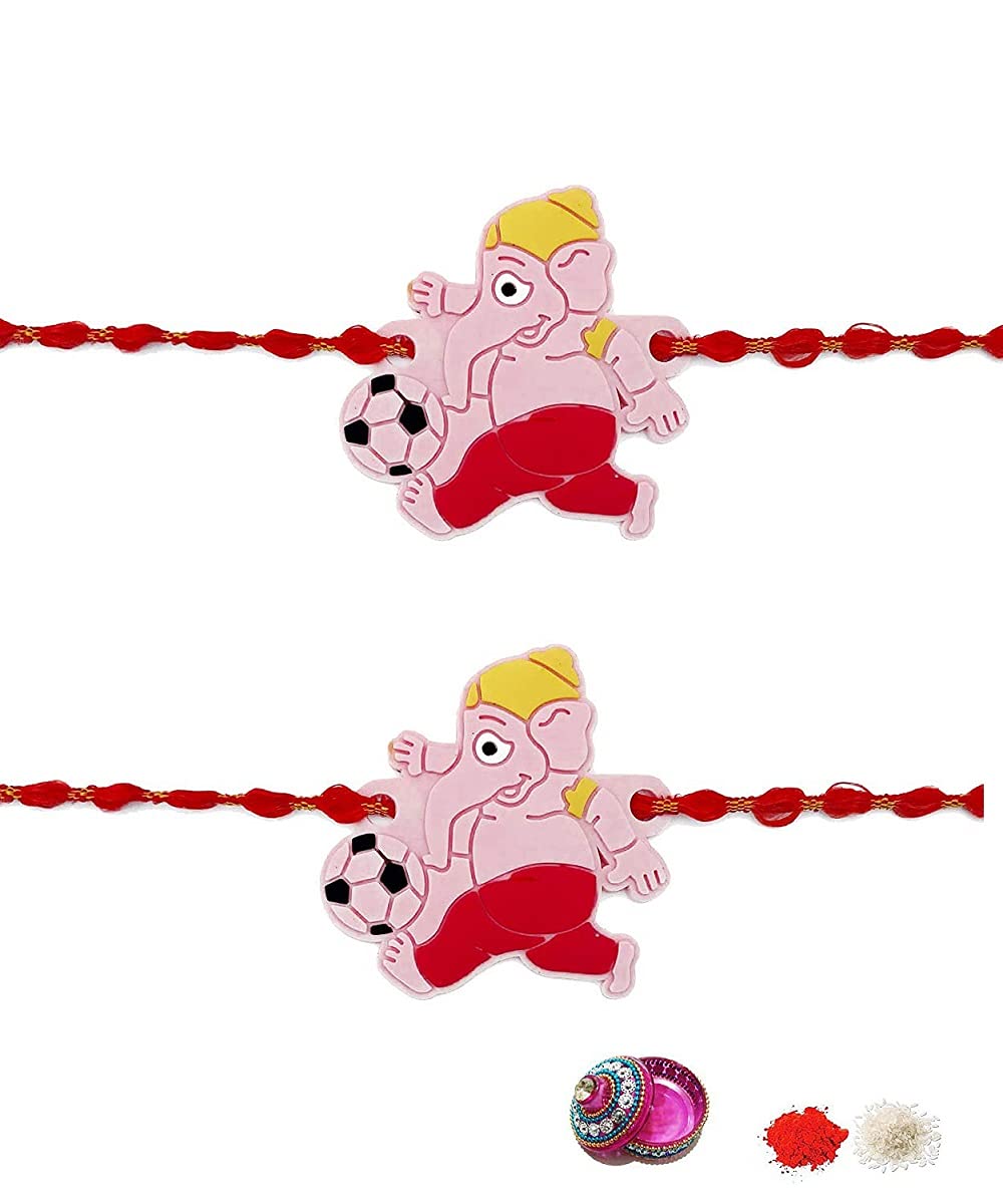 Tuski Bal Ganesh Rakhi for Kids| Rakshabandhan Rakhi for Kids Child | Ganpati Rakhi Combo with Roli & Chawal | Decorative kids moli Rakhi (Set of 2)