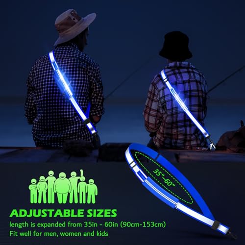 Leuchtband Joggen mit Reflektor Gürtel,LED Reflektorband USB Typ C Aufladbar Lauflicht mit Reflektoren Licht für Jogger Laufen Fahrrad Hundewandern Outdoor Sports für Männer, Frauen und Kinder (Blau)