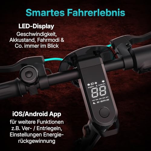 Odys Odys Alpha X5 Pro E-Scooter mit Deutscher Straßenzulassung (max. 20 km/h, bis zu 50km Reichweite, bis zu 20% Steigungen, 10,5'' Luftreifen, max. 120kg Belastung, Display & App-Anbindung, klappbar) - Funktionsansicht 5 | Tages Deals