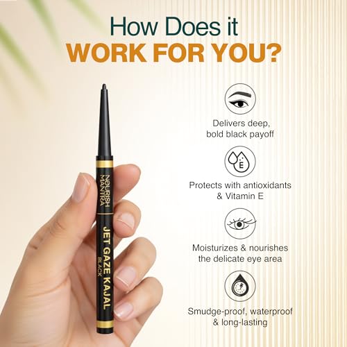 Image of Nourish Mantra's Jet Gaze Kajal Urban Rani - Combo - Black & Black 0.35g / Made with Argan Oil & Vitamin E /Smudge Proof /Long Lasting /Retractable Kajal Pencils